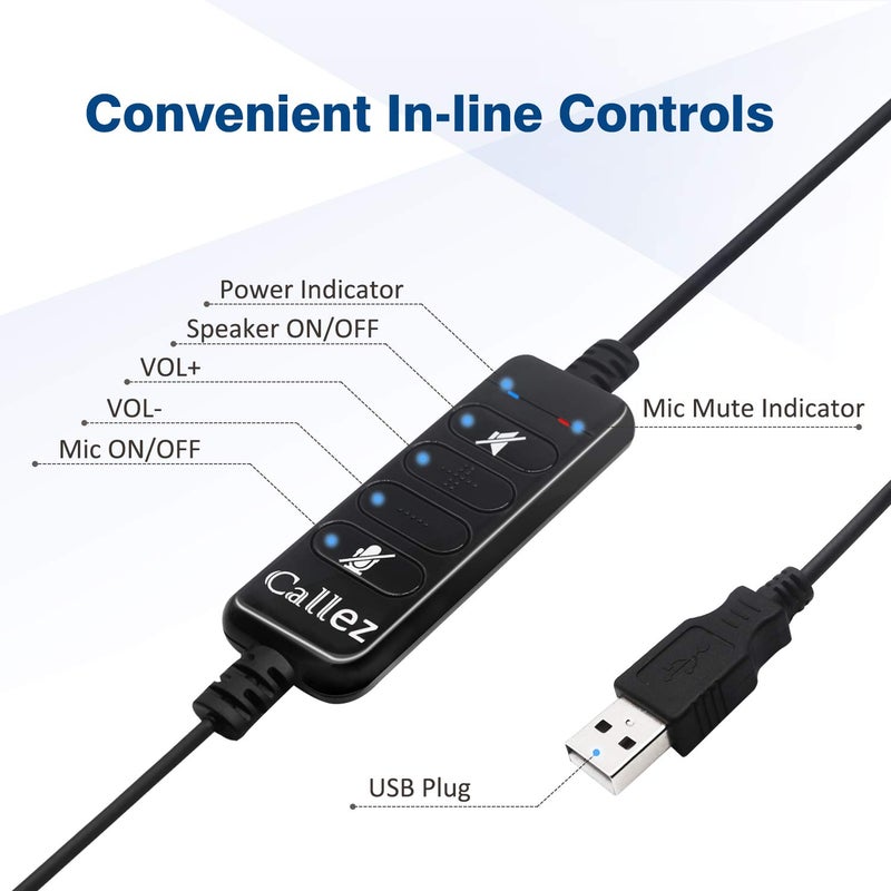 Callez USB Headset with Microphone Noise Cancelling & Audio Controls, Wideband Computer Headphones for Business UC Skype Lync Softphone Call Center Office, Clearer Voice, Super Light, Ultra Comfort - Image 4